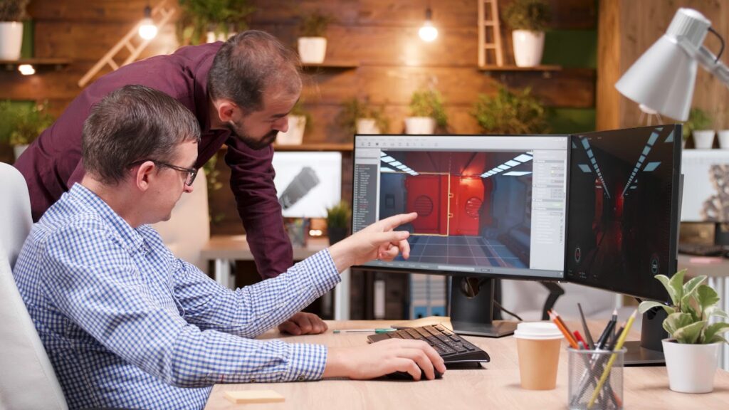 Colleagues using 3D product collaboration software