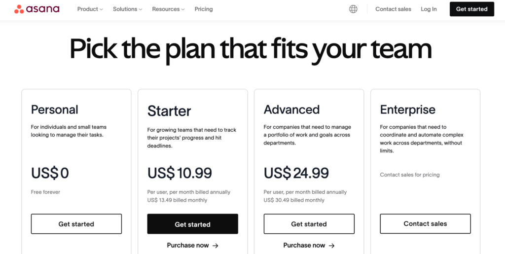 Asana pricing
