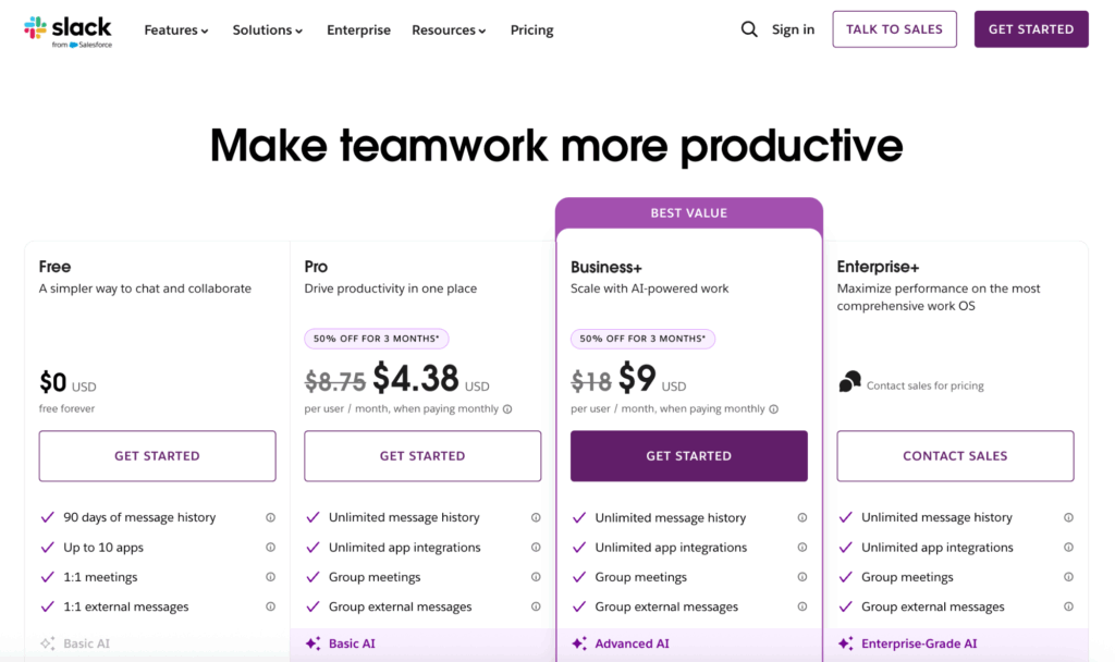 Slack pricing