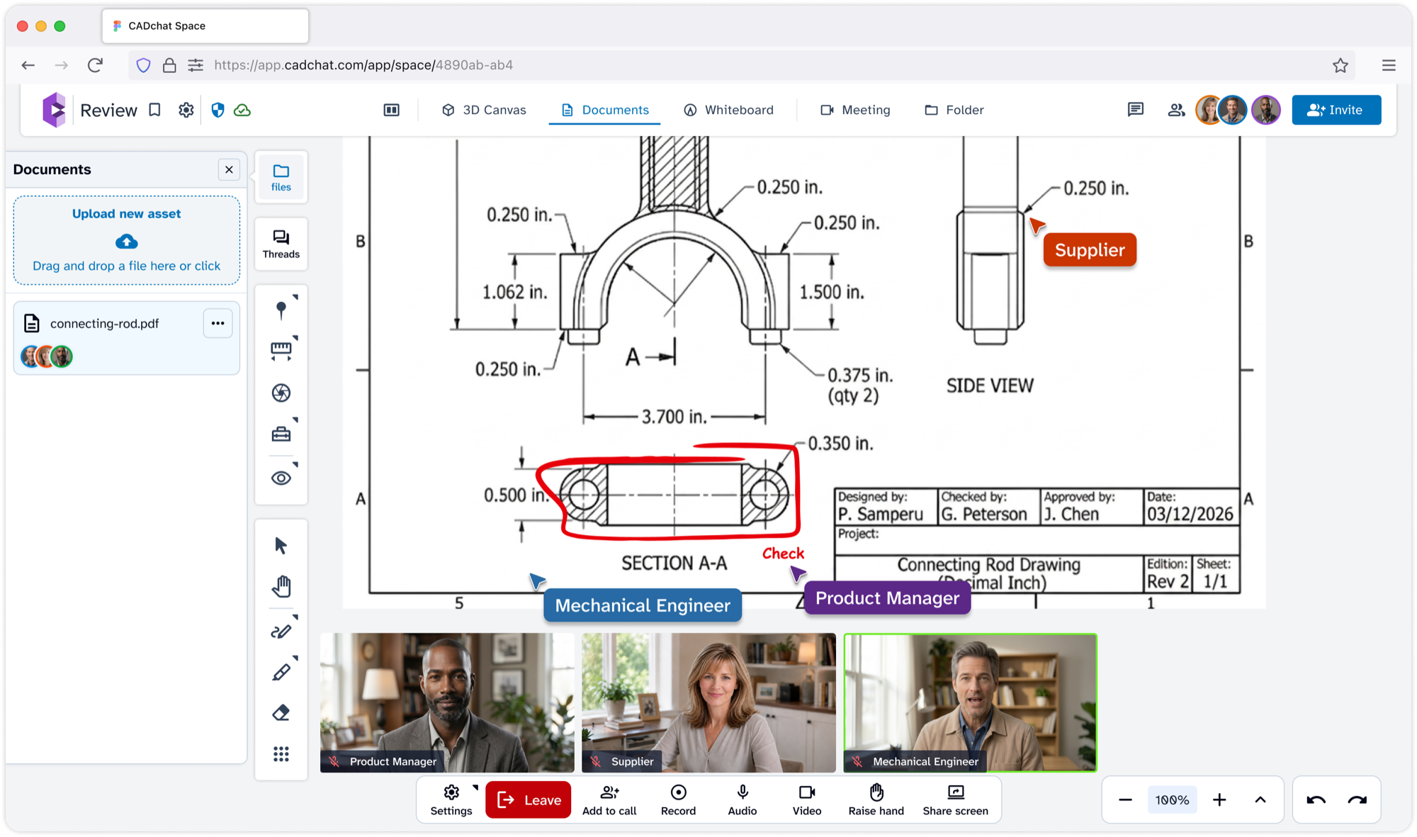 Reviewing and marking up engineering drawings in CADchat Documents