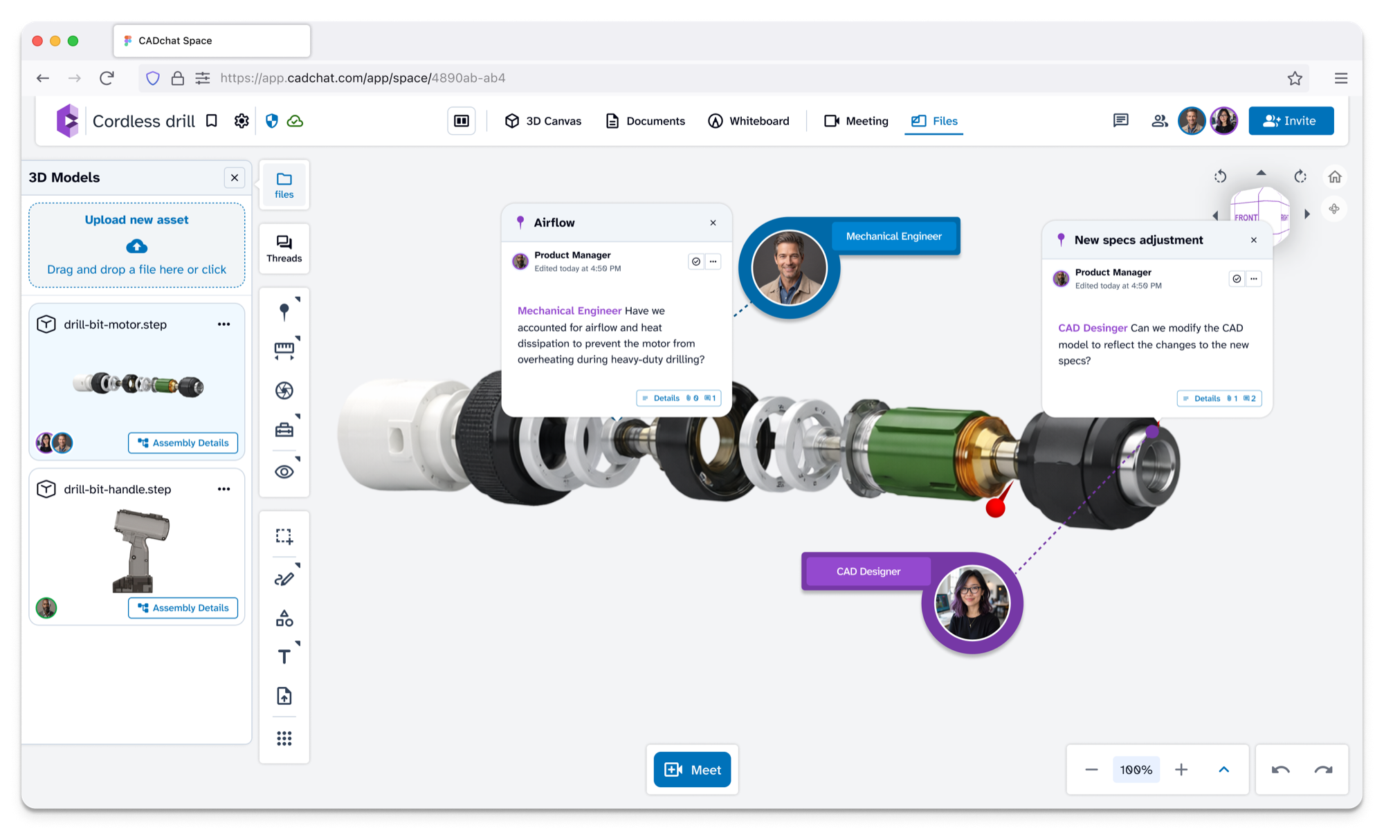 Design review in CADchat with everyone working in the 3D model
