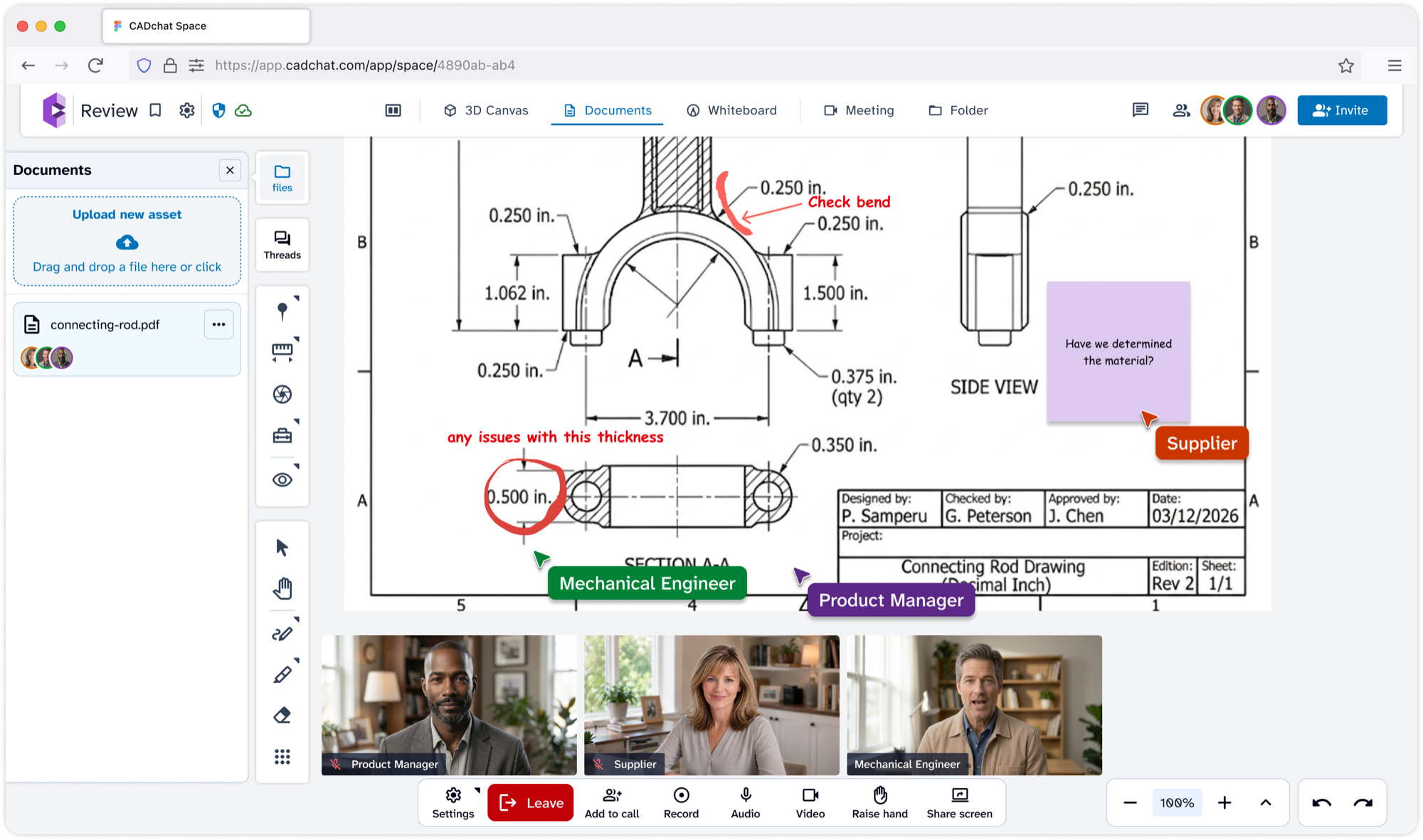 Drawing review with dimension markups in CADchat
