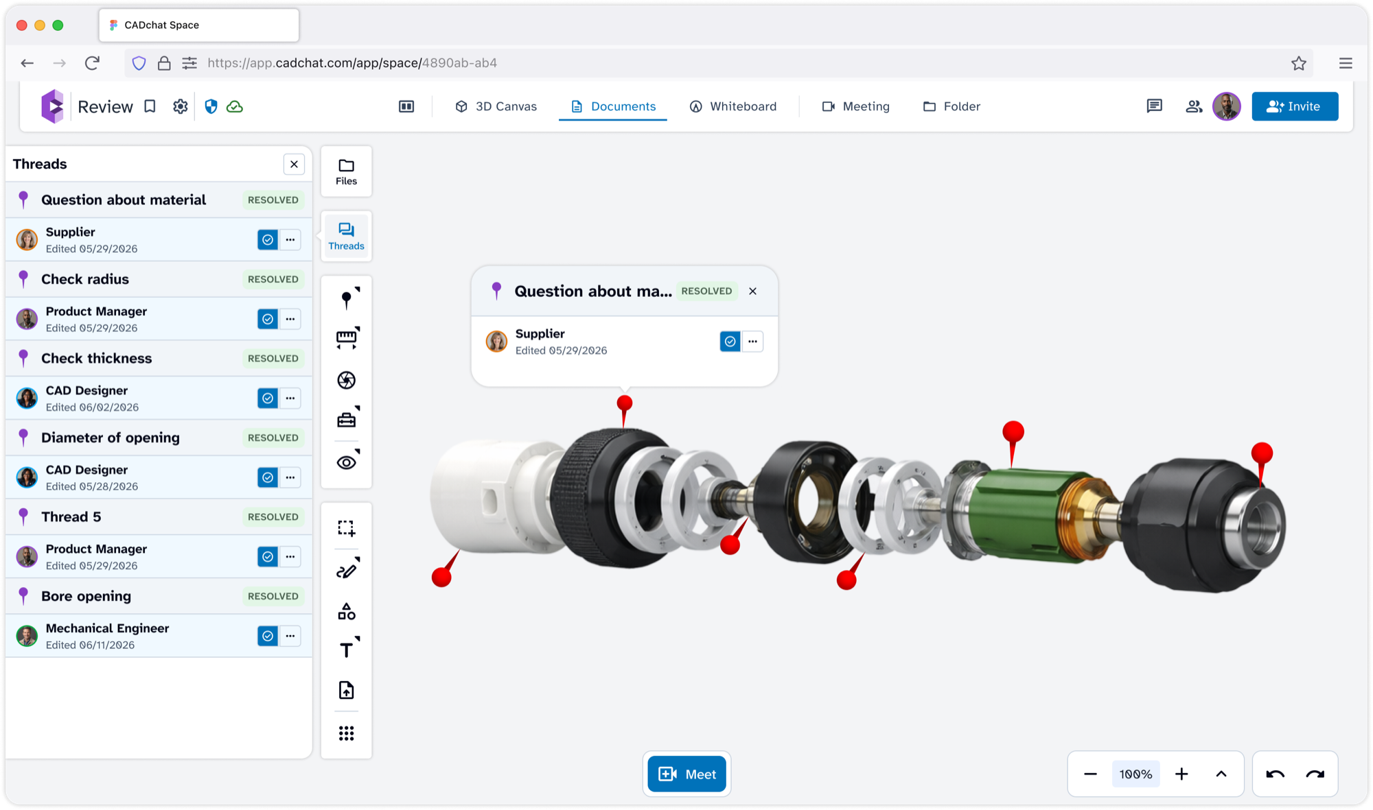 Manufacturing handoff review of an exploded assembly in CADchat