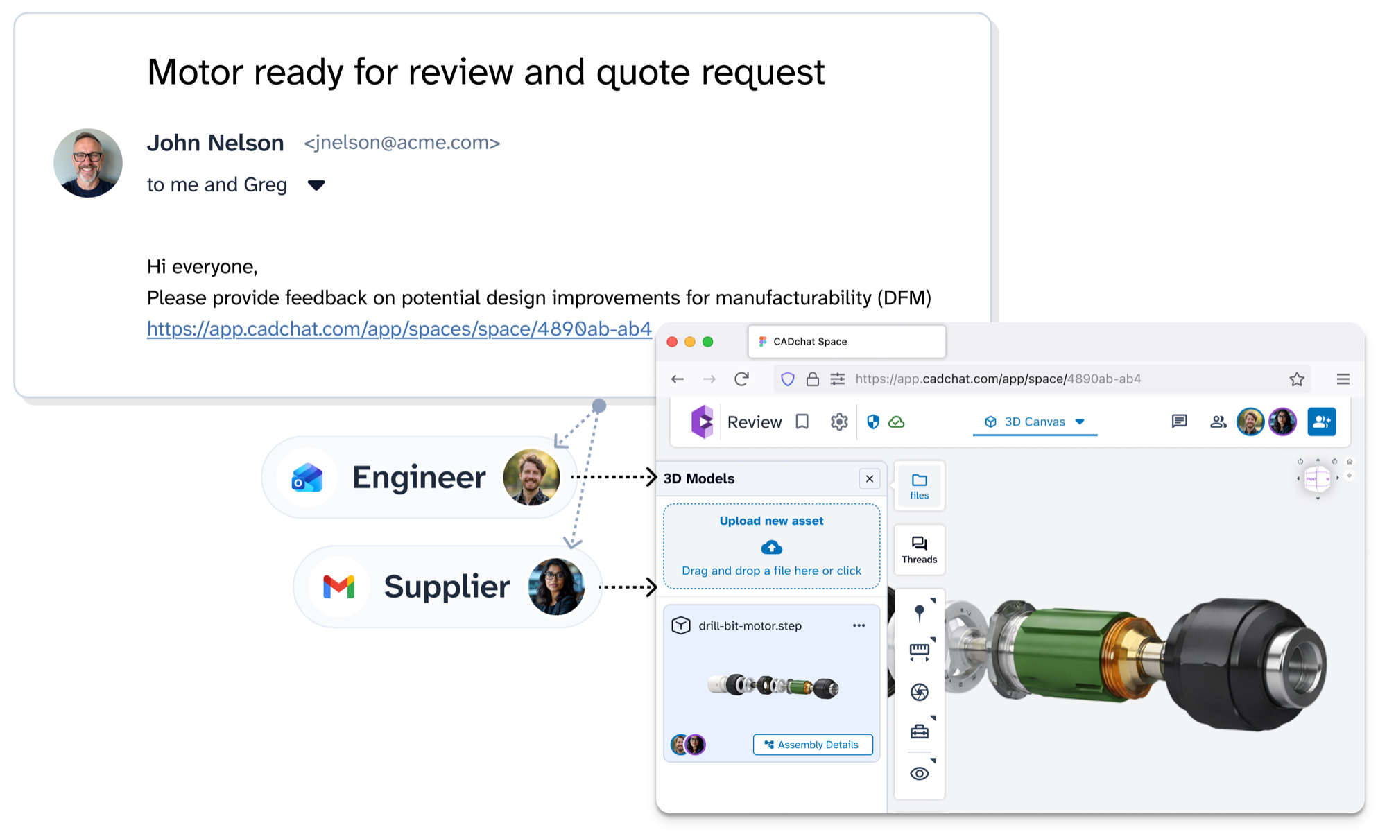 Supplier joining a CADchat review from a shared link
